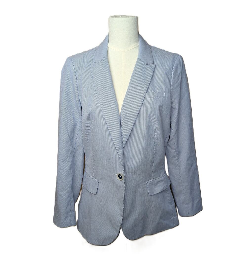 Johnston & Murphy Womens Blazer Large Light Blue Pin Stripe Sport Coat Jacket